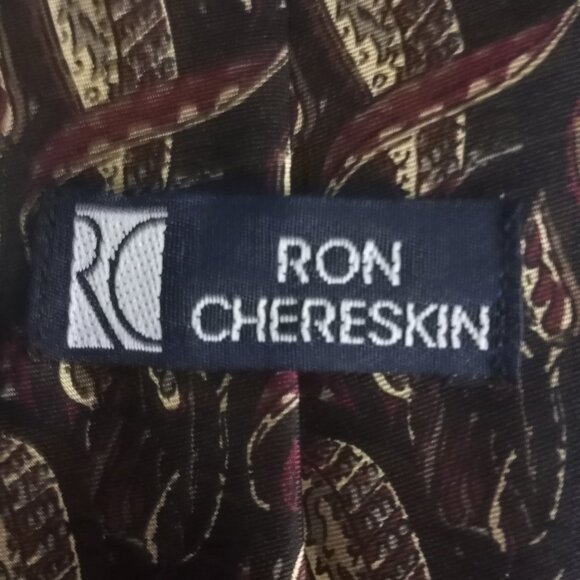 Ron Chereskin Black Burgundy Beige Print 100% Silk Neck Tie Made in USA - Picture 5 of 7
